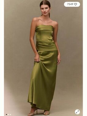 Mare Mare XS | Strapless Green Satin Maxi Dress